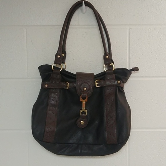 BLACK WITH BROWN & GOLD SHOULDER BAG, PURSE - Picture 6 of 6